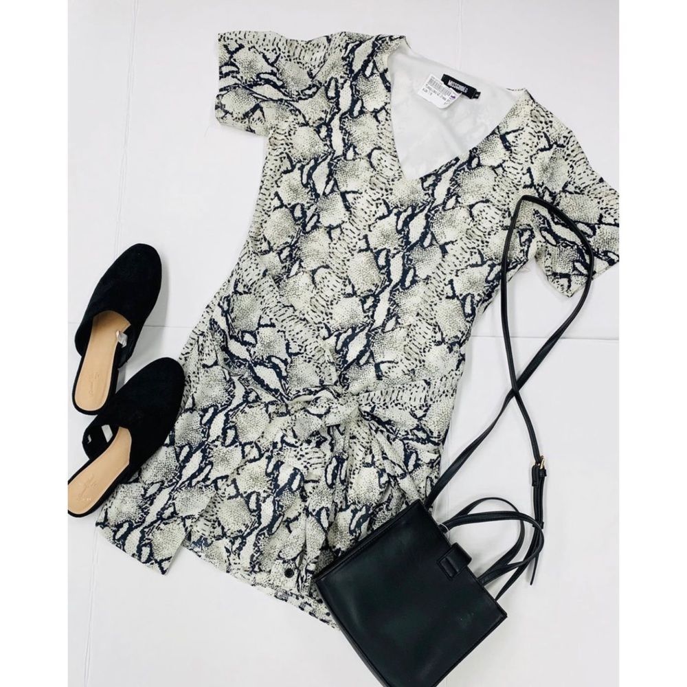 Misguided Black and White Snakeprint Mini Dress Size 8